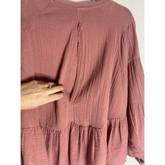NWT Free People Long Sleeve Flowy Gauzy Pink Blouse-sz XS - Picture 9 of 9